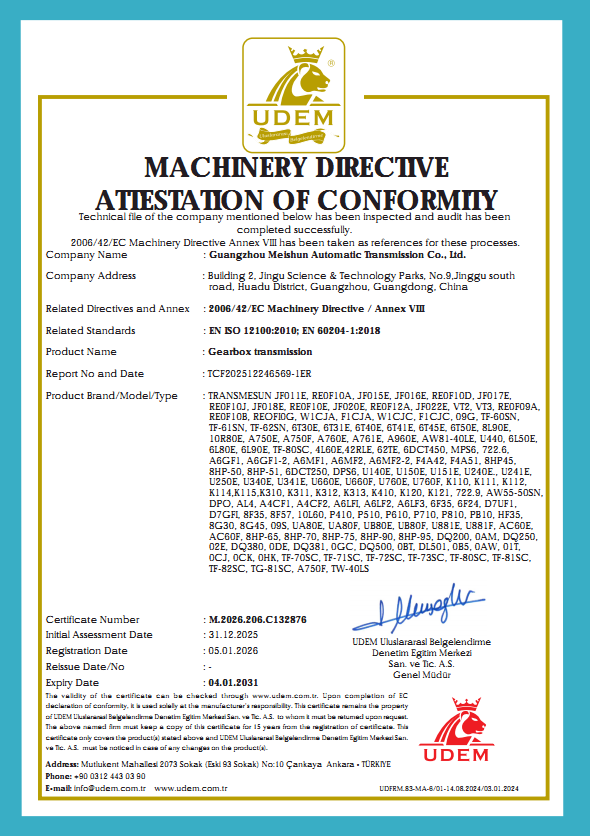 CE Machinery Directive attestation of conformity certificate M.2026.206.C13287